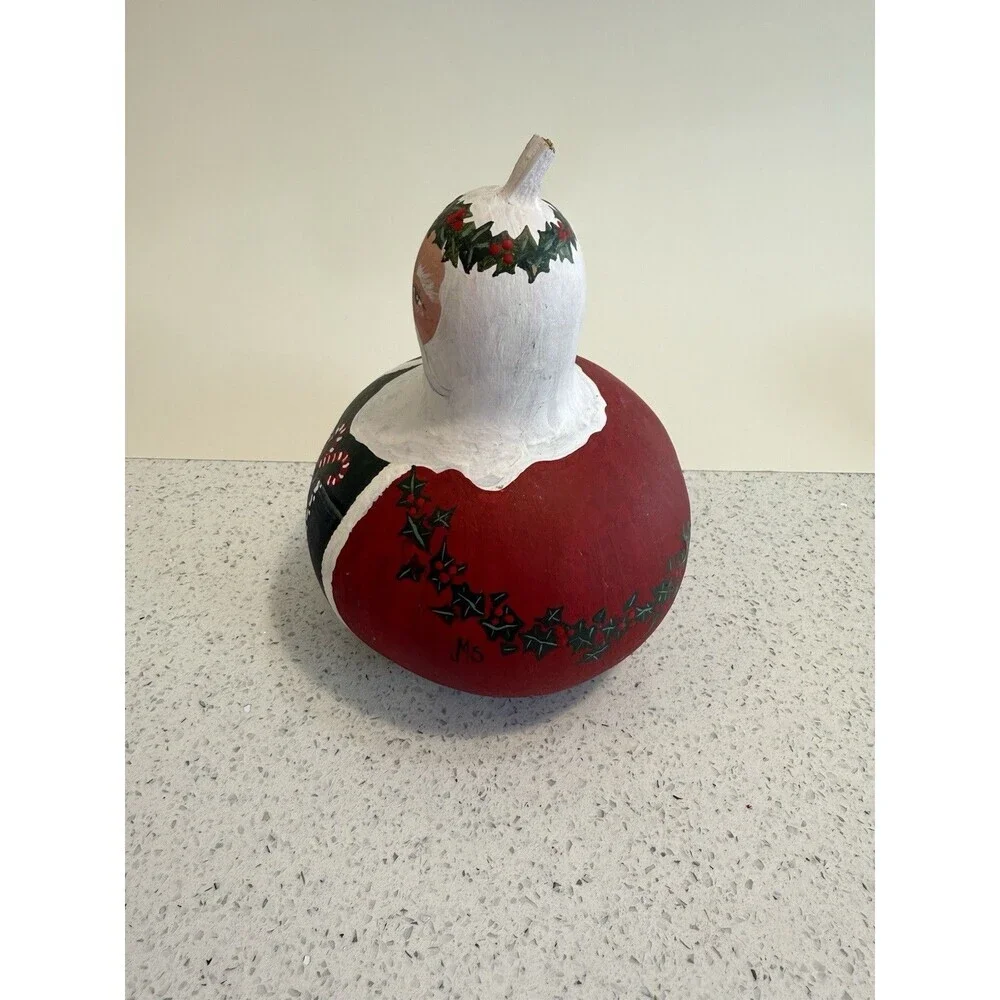 Precious Santa Claus Handpainted Gourd Christmas Folk Art Artist Red
